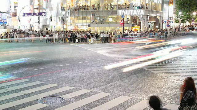 T/L WS HA晚上繁忙的街道十字路口/日本东京视频素材