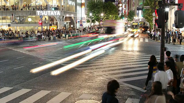 T/L WS HA PAN晚上繁忙的街道十字路口/日本东京视频素材