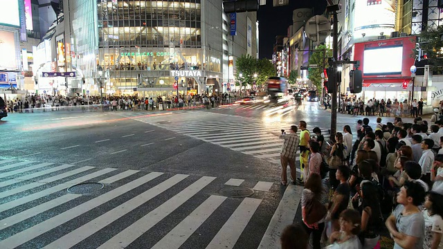 T/L WS HA晚上繁忙的街道十字路口/日本东京视频素材