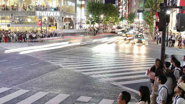 T/L WS HA晚上繁忙的街道十字路口/日本东京视频素材