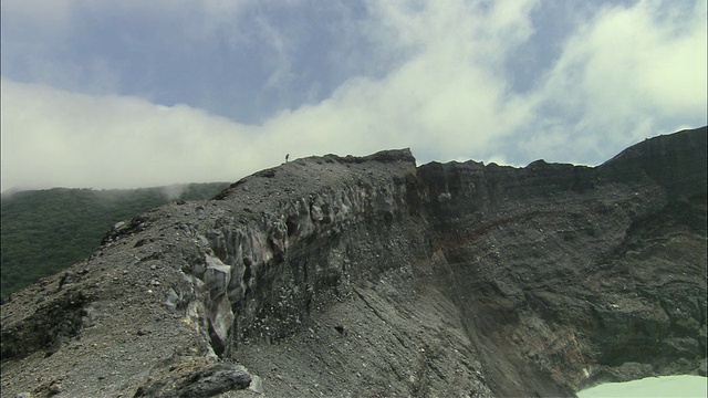 哥斯达黎加瓜纳卡斯特林孔德拉维耶哈火山口边缘的WS人剪影视频素材