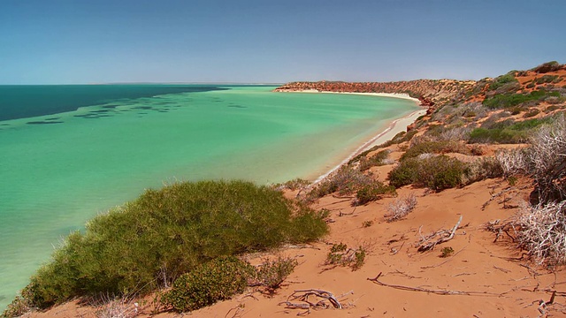 WS PAN View of sea / Denham，西澳大利亚，澳大利亚视频素材