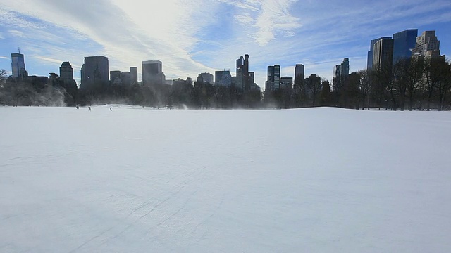 美国纽约，中央公园冬天被雪覆盖视频素材