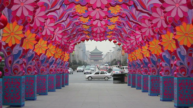 中国元宵节庆祝活动和街道/西安，陕西，中国视频素材