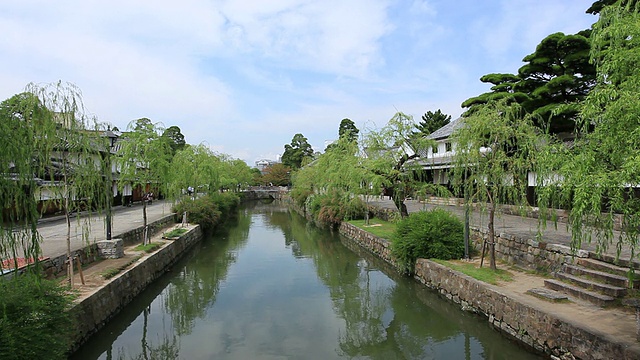 MS View of Small river环绕街道/仓城，冈山，日本视频素材