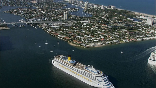 航空，游轮和海岸线，Fort Lauderdale，佛罗里达，美国视频素材