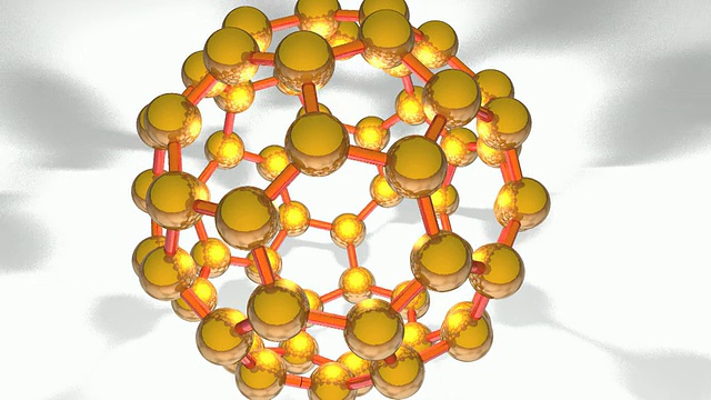 旋转巴克球(巴克敏斯特富勒烯)分子的动画:由60个碳原子组成的分子视频素材