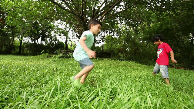 两个男孩在公园里跳视频素材