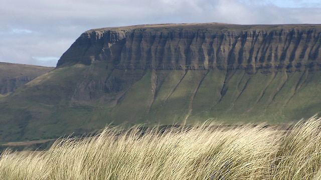 WS Ben bulben山和吹草前景/斯莱戈，Connacht，爱尔兰视频素材