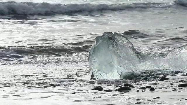 海浪翻滚到黑沙滩/冰岛视频素材