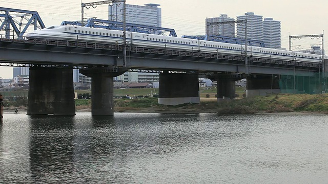 MS子弹头列车新干线通过铁桥/玉川，日本东京视频素材