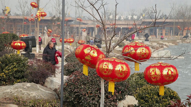 MS Red lights on tree to celebrate Chinese spring festival /中国陕西西安视频素材