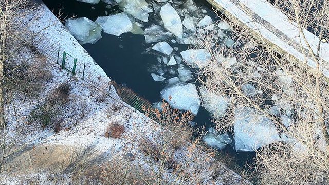 冬天的河流有冰和雪视频素材