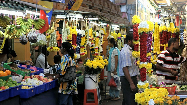 小印度，马来西亚吉隆坡的花市场，视频素材