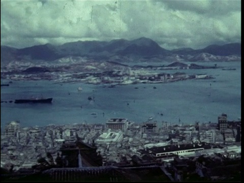 1950年，从高角度俯瞰香港海港视频素材