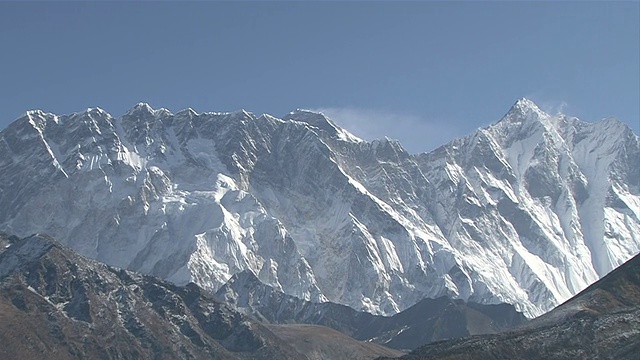 尼泊尔Nuptse Lhotse珠穆朗玛峰山脉和珠穆朗玛峰/ Pangboche Khumbu地区的WS ZI视图视频素材