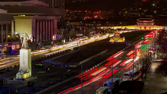 WS T/L韩国首尔光华门广场夜景视频素材