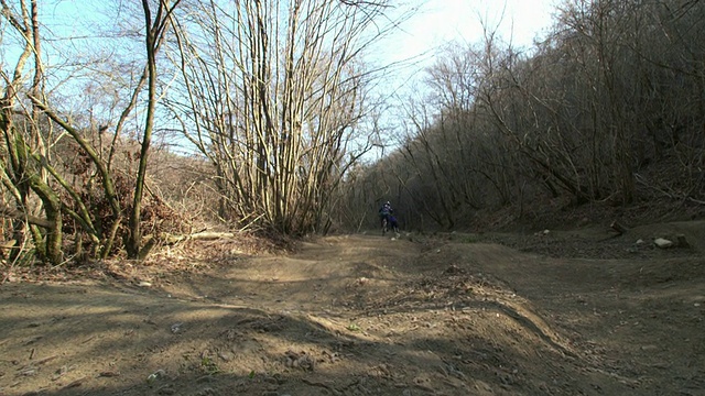 高山摩托车手在森林里比赛视频素材