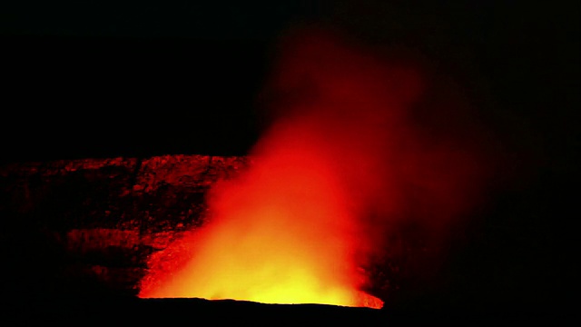 基拉韦厄火山喷气孔在晚上。时间流逝的视频。视频素材