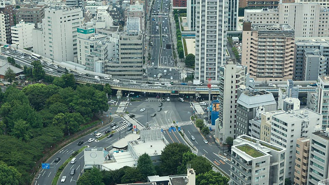 日本东京，白天从上面俯瞰赤板桥和Shuto高架高速公路WS T/L视频素材