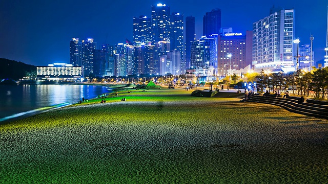 釜山海云台海滩夜景/釜山，韩国视频素材