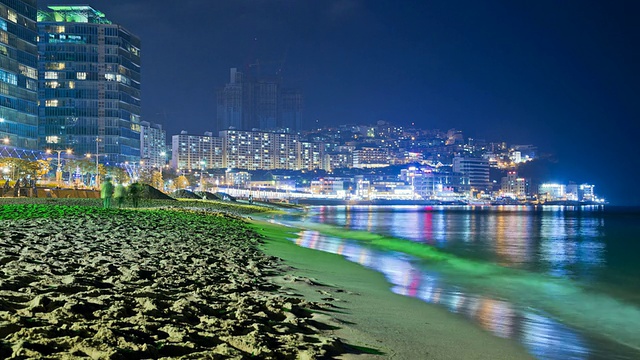 釜山海云台海滩夜景/釜山，韩国视频素材