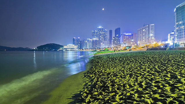 釜山海云台海滩夜景/釜山，韩国视频素材