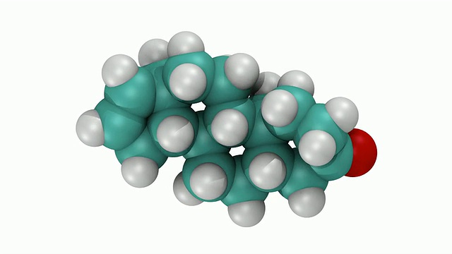 CGI显示填充空间的哺乳动物信息素雄烯酮的三维分子模型，旋转视频素材