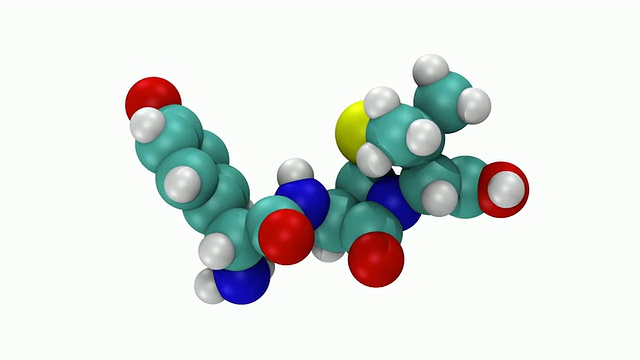 三维图像显示抗生素阿莫西林的三维分子模型视频素材