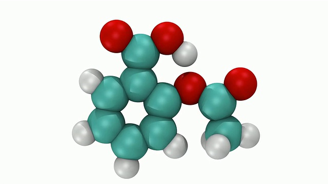 CGI显示了一个在空间旋转的阿司匹林分子的三维分子模型视频下载