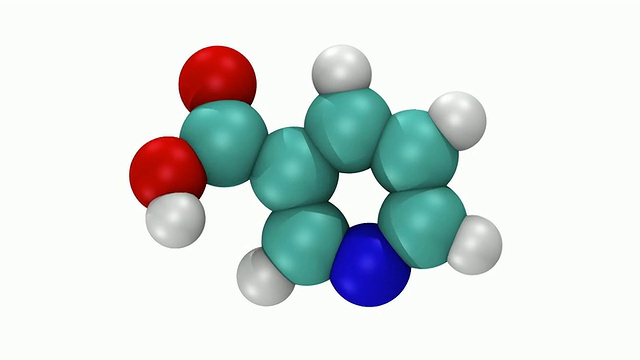 CGI显示烟酸(又称维生素B3)的三维分子模型视频素材