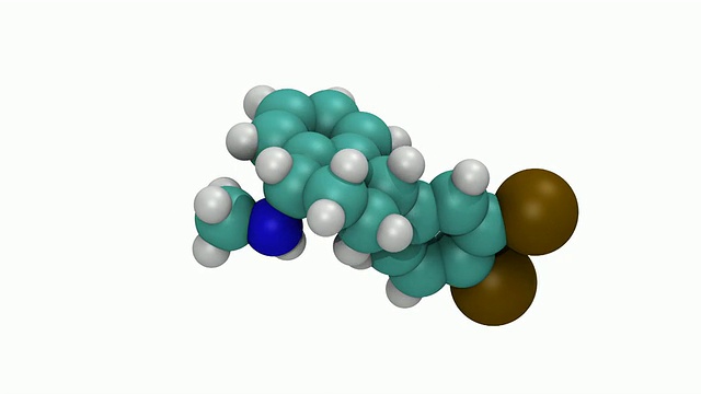 CGI显示选择性5 -羟色胺再摄取抑制剂舍曲林或左洛复的三维空间填充分子模型视频素材