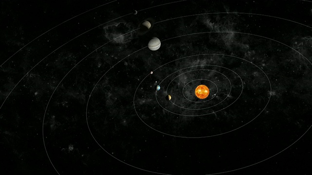 太阳系的CGI动画显示行星围绕太阳旋转视频素材