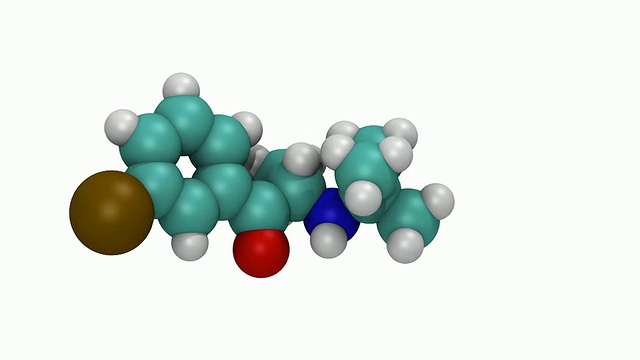 CGI显示安非他酮的三维分子模型，也被称为安非他酮视频素材