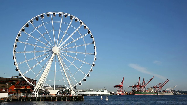 美国华盛顿州西雅图码头57号码头西雅图摩天轮WS View of Seattle Great Wheel视频素材