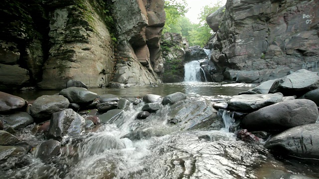 MS TU Kaaterskill Creek下小鹿飞跃瀑布前的卡茨基尔山/帕伦维尔，美国纽约视频素材