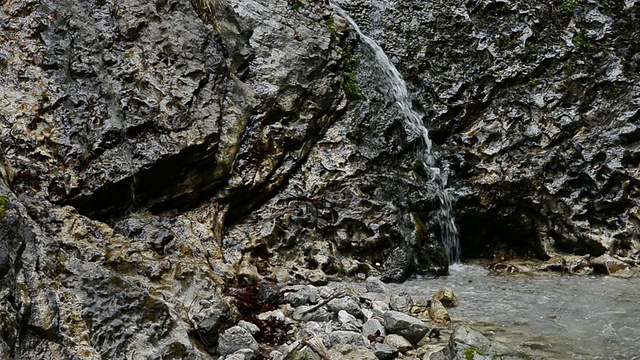 德国巴伐利亚州Wimbach-Klamm / Berchtesgaden峡谷中的小瀑布般从山上流下的水视频素材