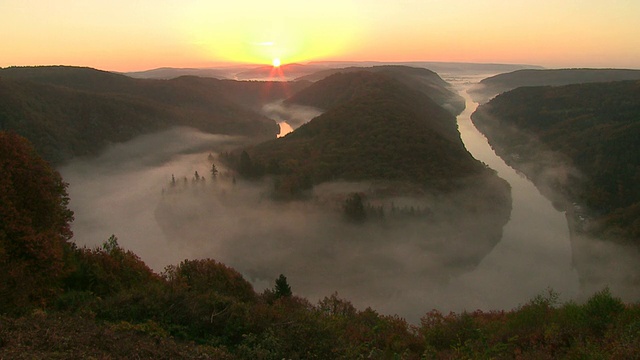 德国Saarland，梅特拉克，从Cloef到Saarschleifeat Saar Valley的WS视图视频素材