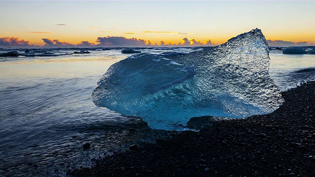 时间流逝Jokulsarlon海滩，冰岛，欧洲视频素材