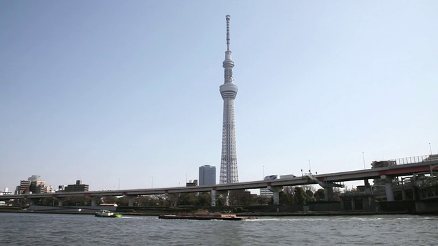 从浅草附近的隅田河看东京天空树，日本东京视频素材