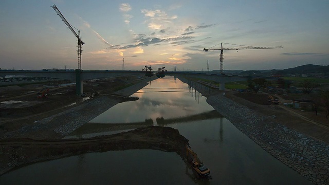 韩国仁川京津Ara水道日落工地WS T/L视频素材