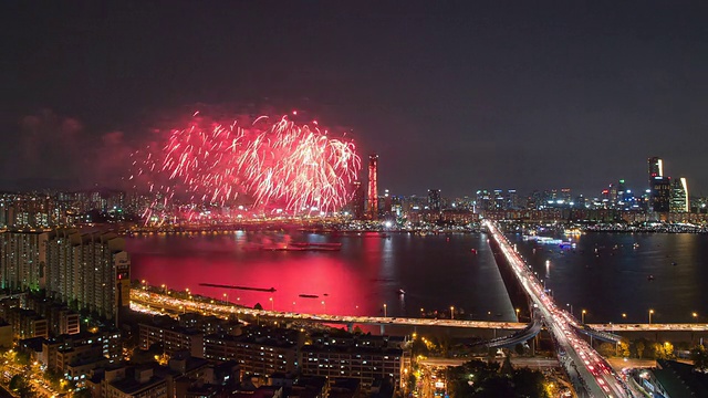 韩国首尔国际烟花节WS T/L夜景视频素材