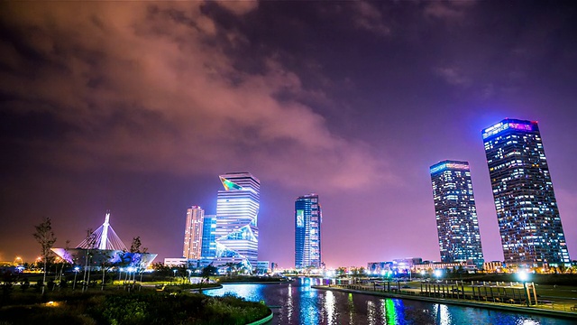 韩国仁川松岛商务区WS T/L夜景视频素材