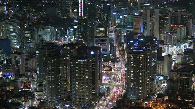 韩国首尔中部地区的MS T/L夜景视频素材