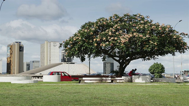 MS Central Brasilia与国家剧院(Claudio Santoro国家剧院)背景/巴西巴西利亚视频素材