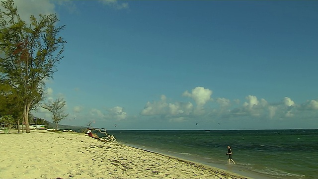 潘右在蒙特海滩放风筝冲浪视频素材