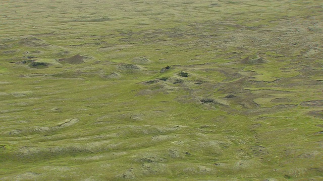 冰岛Kirkjubaejarklaustur伪火山口熔岩场的WS AERIAL ZI视图视频素材