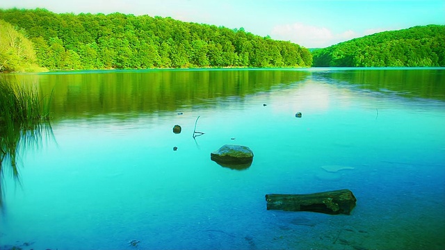 夏天的湖和绿色的山视频素材