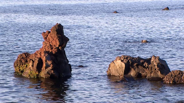 日落时海浪拍打岩石(视频)视频素材