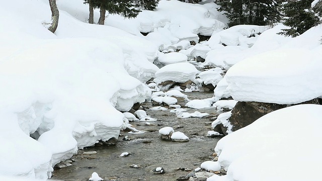 小溪穿过厚厚的雪堆而下视频素材